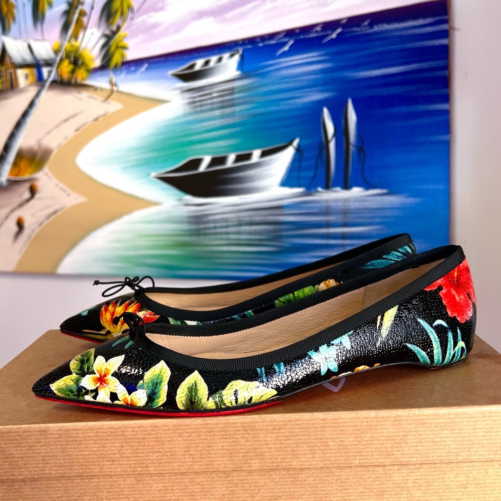 Christian louboutin solasofia Hawaii black flats flowers
